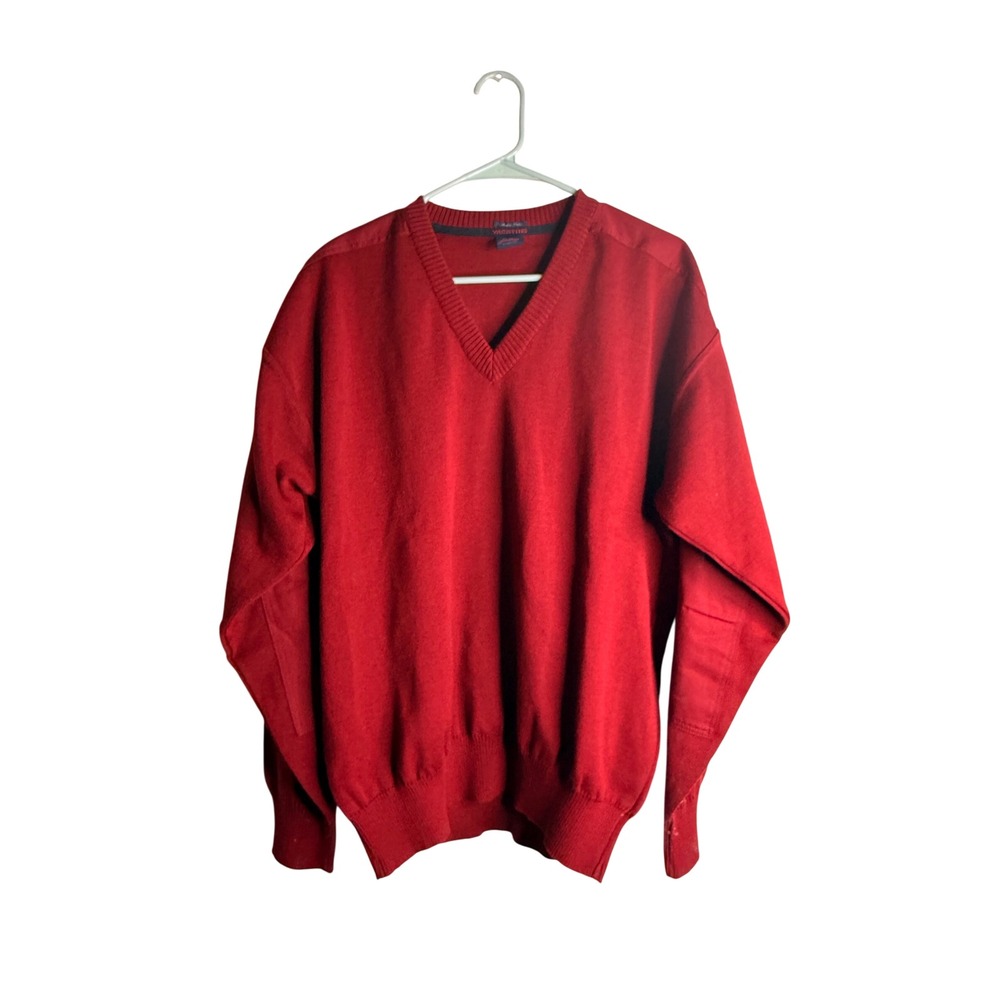 Vintage Paul & Shark Yachting Men's Red V-Neck Patched Wool Sweater Italy L